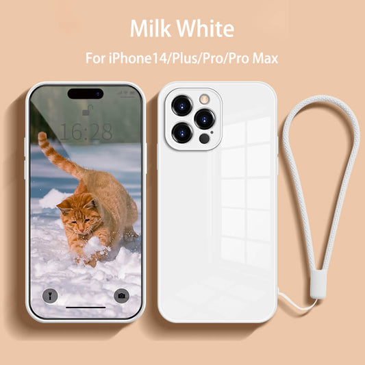 Straight Edge Tempered Glass Phone Case For iPhone14